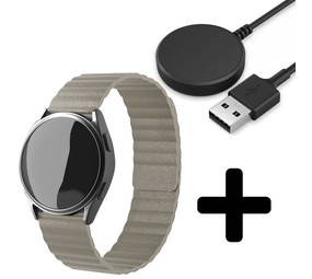 Strap-it GW5 - leren loop bandje (khaki) + Oplader - Batch 2 (06-2023)