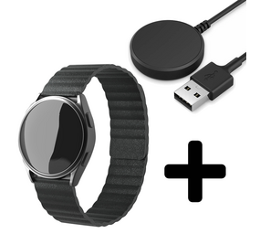 Strap-it GW5 - leren loop bandje (zwart) + Oplader - Batch 2 (06-2023)