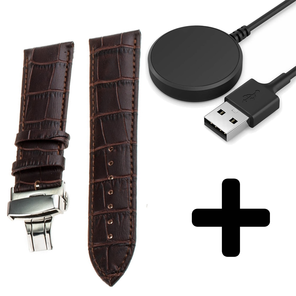 Strap-it Strap-it Bandje geschikt voor Samsung Galaxy Watch 5 (40mm / 44mm / Pro) bandje luxe leren bandje (donkerbruin) - Incl. Oplader geschikt voor Samsung Galaxy Watch 5 40 mm / 44 mm / Pro (oplaadkabel) Strap-it Strap-it Bandje geschikt voor Samsung Galaxy Watch 5 (40mm / 44mm / Pro) bandje luxe leren bandje (donkerbruin) - Incl. Oplader geschikt voor Samsung Galaxy Watch 5 40 mm / 44 mm / Pro (oplaadkabel)
