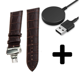 Strap-it GW5 - luxe leren bandje (donkerbruin) + Oplader - Batch 2 (06-2023)