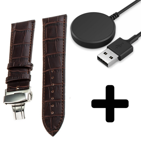 Strap-it Strap-it Bandje geschikt voor Samsung Galaxy Watch 5 (40mm / 44mm / Pro) bandje luxe leren bandje (donkerbruin) - Incl. Oplader geschikt voor Samsung Galaxy Watch 5 40 mm / 44 mm / Pro (oplaadkabel) Strap-it Strap-it Bandje geschikt voor Samsung Galaxy Watch 5 (40mm / 44mm / Pro) bandje luxe leren bandje (donkerbruin) - Incl. Oplader geschikt voor Samsung Galaxy Watch 5 40 mm / 44 mm / Pro (oplaadkabel)