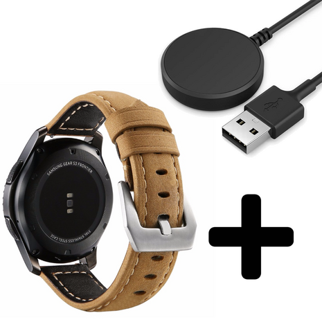 Strap-it Strap-it Bandje geschikt voor Samsung Galaxy Watch 5 (40mm / 44mm / Pro) bandje kalfsleren bandje (beige) - Incl. Oplader geschikt voor Samsung Galaxy Watch 5 40 mm / 44 mm / Pro (oplaadkabel)