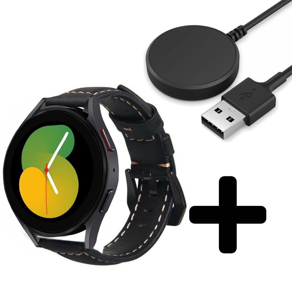 Strap-it Strap-it Bandje geschikt voor Samsung Galaxy Watch 5 (40mm / 44mm / Pro) bandje leren bandje (zwart) - Incl. Oplader geschikt voor Samsung Galaxy Watch 5 40 mm / 44 mm / Pro (oplaadkabel) Strap-it Strap-it Bandje geschikt voor Samsung Galaxy Watch 5 (40mm / 44mm / Pro) bandje leren bandje (zwart) - Incl. Oplader geschikt voor Samsung Galaxy Watch 5 40 mm / 44 mm / Pro (oplaadkabel)