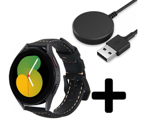 Strap-it GW5 - leren bandje (zwart) + Oplader - Batch 2 (06-2023)