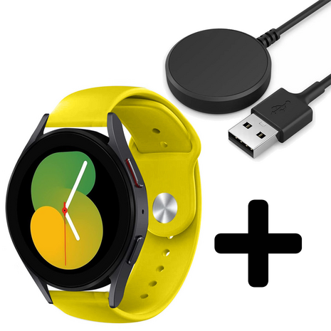 Strap-it Strap-it Bandje geschikt voor Samsung Galaxy Watch 5 (40mm / 44mm / Pro) bandje sport band (geel) - Incl. Oplader geschikt voor Samsung Galaxy Watch 5 40 mm / 44 mm / Pro (oplaadkabel)