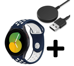Strap-it GW5 - sport band (blauw/wit) + Oplader - Batch 2 (06-2023)
