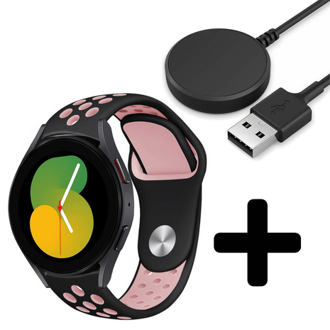 Strap-it Strap-it Bandje geschikt voor Samsung Galaxy Watch 5 (40mm / 44mm / Pro) bandje sport band (zwart/roze) - Incl. Oplader geschikt voor Samsung Galaxy Watch 5 40 mm / 44 mm / Pro (oplaadkabel) Strap-it Strap-it Bandje geschikt voor Samsung Galaxy Watch 5 (40mm / 44mm / Pro) bandje sport band (zwart/roze) - Incl. Oplader geschikt voor Samsung Galaxy Watch 5 40 mm / 44 mm / Pro (oplaadkabel)
