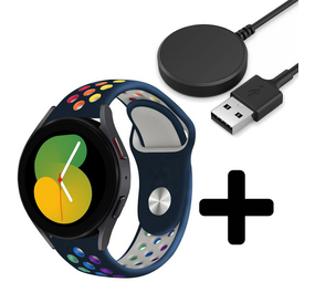 Strap-it GW5 - sport band (donkerblauw/kleurrijk) + Oplader - Batch 2 (06-2023)