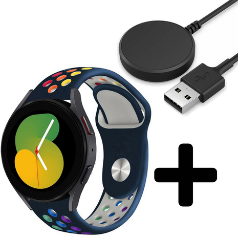 Strap-it Strap-it Bandje geschikt voor Samsung Galaxy Watch 5 (40mm / 44mm / Pro) bandje sport band (donkerblauw/kleurrijk) - Incl. Oplader geschikt voor Samsung Galaxy Watch 5 40 mm / 44 mm / Pro (oplaadkabel) Strap-it Strap-it Bandje geschikt voor Samsung Galaxy Watch 5 (40mm / 44mm / Pro) bandje sport band (donkerblauw/kleurrijk) - Incl. Oplader geschikt voor Samsung Galaxy Watch 5 40 mm / 44 mm / Pro (oplaadkabel)