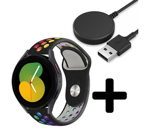 Strap-it GW5 - sport band (zwart/kleurrijk) + Oplader - Batch 2 (06-2023)