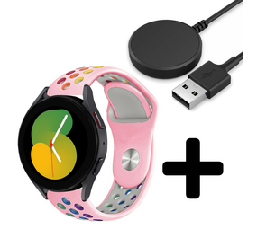 Strap-it GW5 - sport band (roze/kleurrijk) + Oplader - Batch 2 (06-2023)