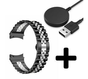 Strap-it GW5 - Jubilee stalen band (zwart/zilver) + Oplader - Batch 2 (06-2023)