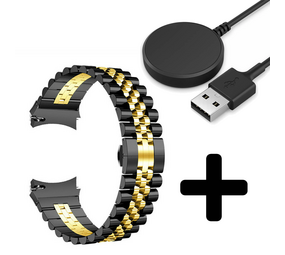 Strap-it GW5 - Jubilee stalen band (zwart/goud) + Oplader - Batch 2 (06-2023)