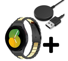 Strap-it GW5 - stalen schakel band (zwart/goud) + Oplader - Batch 2 (06-2023)