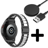 Strap-it GW5 - stalen schakel band (zwart/zilver) + Oplader - Batch 2 (06-2023)