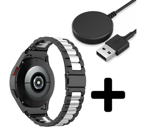 Strap-it GW5 - stalen schakel band (zwart/zilver) + Oplader - Batch 2 (06-2023)