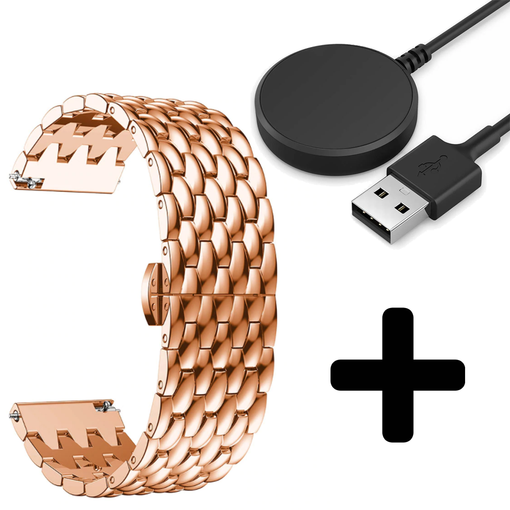 Strap-it Strap-it Bandje geschikt voor Samsung Galaxy Watch 5 (40mm / 44mm / Pro) bandje stalen draak bandje (rosé goud) - Incl. Oplader geschikt voor Samsung Galaxy Watch 5 40 mm / 44 mm / Pro (oplaadkabel)