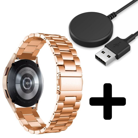 Strap-it Strap-it Bandje geschikt voor Samsung Galaxy Watch 5 (40mm / 44mm / Pro) bandje stalen band (rosé goud) - Incl. Oplader geschikt voor Samsung Galaxy Watch 5 40 mm / 44 mm / Pro (oplaadkabel)