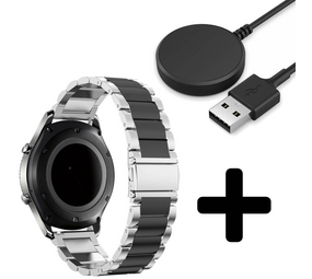 Strap-it GW5 - stalen band (zilver/zwart) + Oplader - Batch 2 (06-2023)
