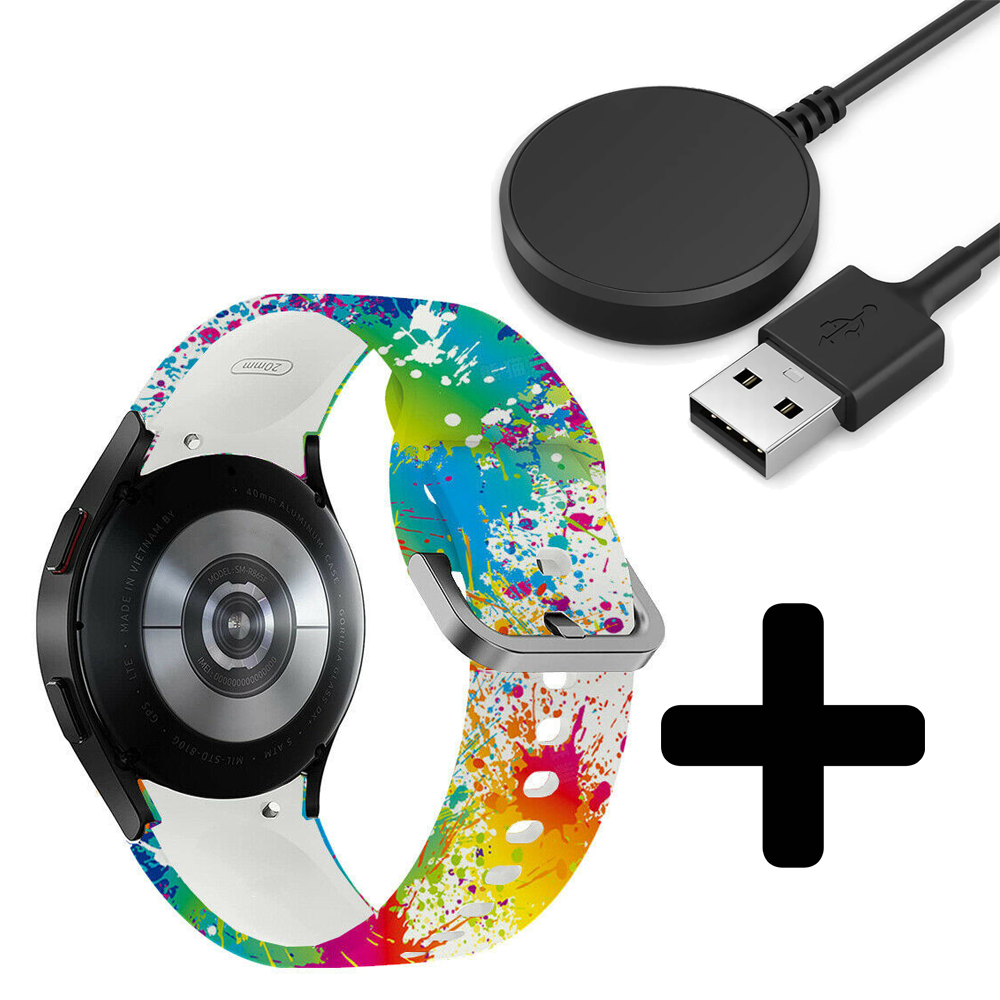 Strap-it Strap-it Painted Bandje geschikt voor Samsung Galaxy Watch 5 (40mm / 44mm / Pro) bandje bandje - Incl. Oplader geschikt voor Samsung Galaxy Watch 5 40 mm / 44 mm / Pro (oplaadkabel)