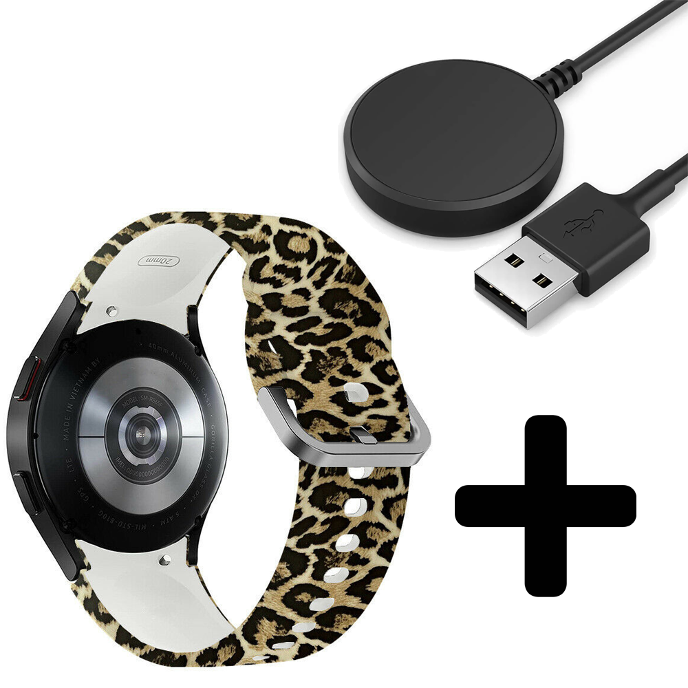 Strap-it Strap-it Lucky Leopard Bandje geschikt voor Samsung Galaxy Watch 5 (40mm / 44mm / Pro) bandje bandje - Incl. Oplader geschikt voor Samsung Galaxy Watch 5 40 mm / 44 mm / Pro (oplaadkabel)