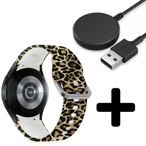 Strap-it Strap-it Lucky Leopard Bandje geschikt voor Samsung Galaxy Watch 5 (40mm / 44mm / Pro) bandje bandje - Incl. Oplader geschikt voor Samsung Galaxy Watch 5 40 mm / 44 mm / Pro (oplaadkabel)
