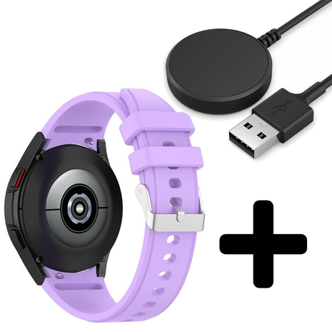 Strap-it Strap-it Bandje geschikt voor Samsung Galaxy Watch 5 (40mm / 44mm / Pro) bandje siliconen band (lila) - Incl. Oplader geschikt voor Samsung Galaxy Watch 5 40 mm / 44 mm / Pro (oplaadkabel)