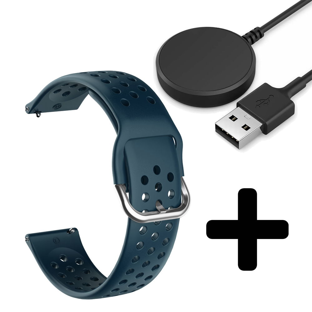 Strap-it Strap-it Bandje geschikt voor Samsung Galaxy Watch 5 (40mm / 44mm / Pro) bandje siliconen bandje met gaatjes (rock green) - Incl. Oplader geschikt voor Samsung Galaxy Watch 5 40 mm / 44 mm / Pro (oplaadkabel)