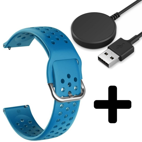 Strap-it Strap-it Bandje geschikt voor Samsung Galaxy Watch 5 (40mm / 44mm / Pro) bandje siliconen bandje met gaatjes (lichtblauw) - Incl. Oplader geschikt voor Samsung Galaxy Watch 5 40 mm / 44 mm / Pro (oplaadkabel)
