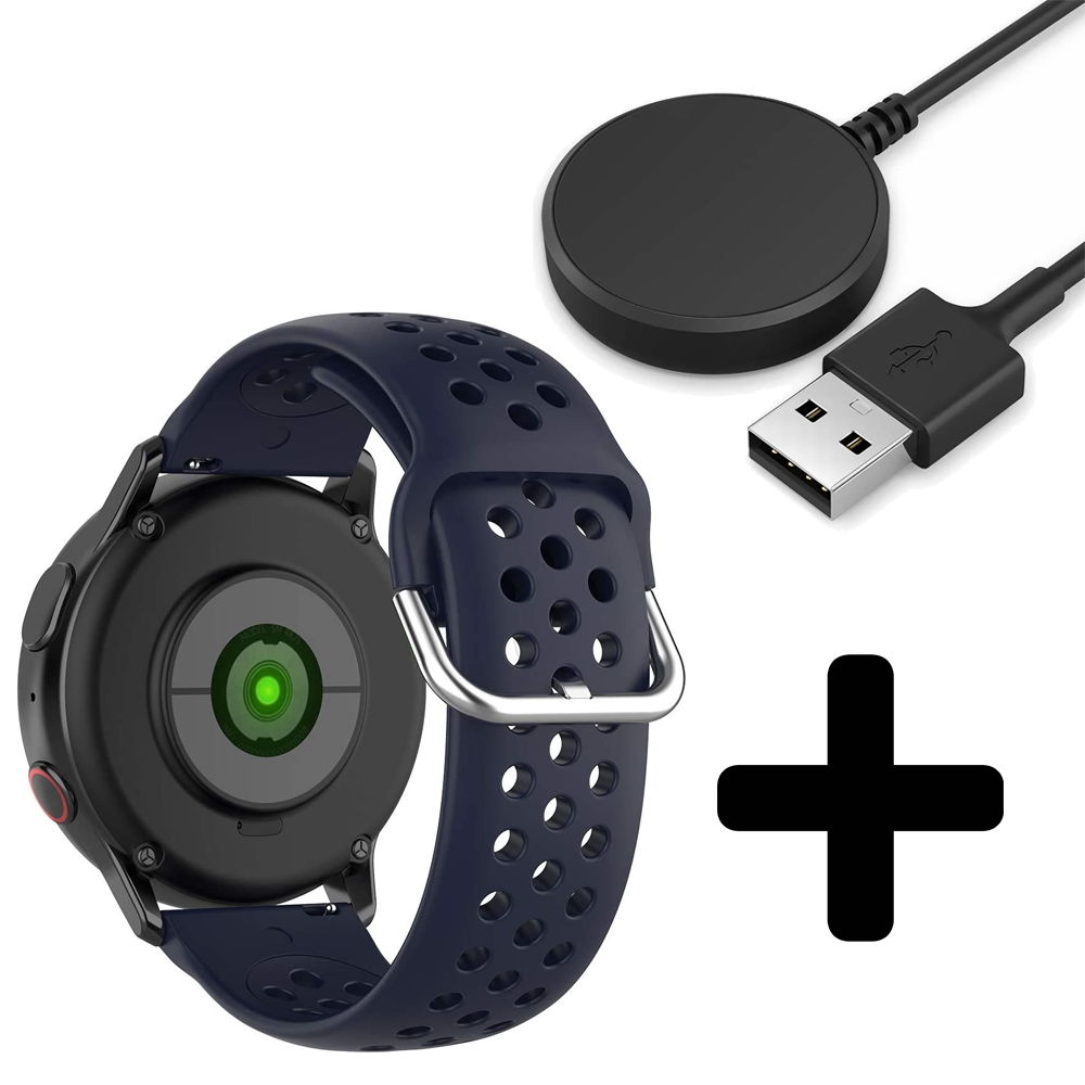 Strap-it Strap-it Bandje geschikt voor Samsung Galaxy Watch 5 (40mm / 44mm / Pro) bandje siliconen bandje met gaatjes (donkerblauw) - Incl. Oplader geschikt voor Samsung Galaxy Watch 5 40 mm / 44 mm / Pro (oplaadkabel)