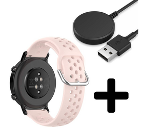 Strap-it GW5 - siliconen bandje met gaatjes (roze) + Oplader - Batch 2 (06-2023)