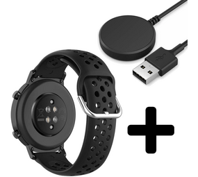 Strap-it GW5 - siliconen bandje met gaatjes (zwart) + Oplader - Batch 2 (06-2023)