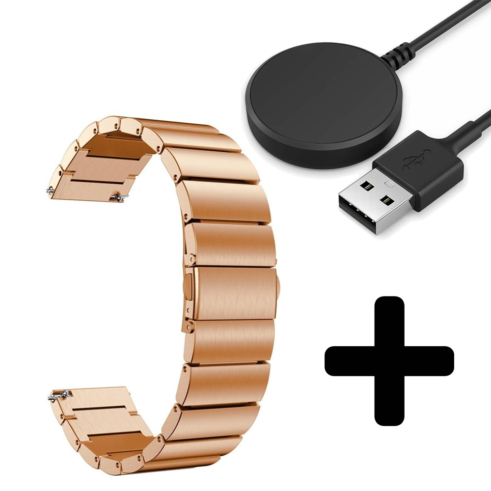 Strap-it Strap-it Bandje geschikt voor Samsung Galaxy Watch 5 (40mm / 44mm / Pro) bandje metalen bandje (rosé goud) - Incl. Oplader geschikt voor Samsung Galaxy Watch 5 40 mm / 44 mm / Pro (oplaadkabel)