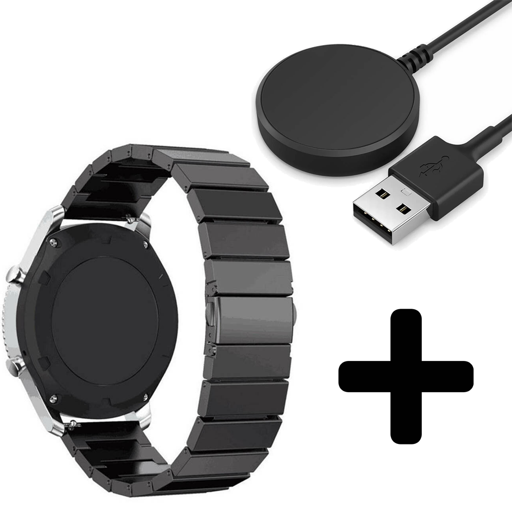 Strap-it Strap-it Bandje geschikt voor Samsung Galaxy Watch 5 (40mm / 44mm / Pro) bandje metalen bandje (zwart) - Incl. Oplader geschikt voor Samsung Galaxy Watch 5 40 mm / 44 mm / Pro (oplaadkabel)