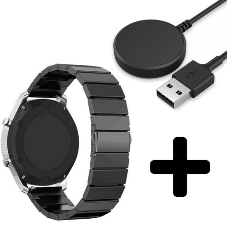 Strap-it Strap-it Bandje geschikt voor Samsung Galaxy Watch 5 (40mm / 44mm / Pro) bandje metalen bandje (zwart) - Incl. Oplader geschikt voor Samsung Galaxy Watch 5 40 mm / 44 mm / Pro (oplaadkabel)