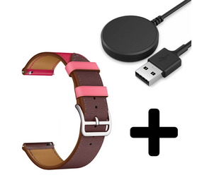 Strap-it GW5 - leren bandje (knalroze/roodbruin) + Oplader - Batch 2 (06-2023)
