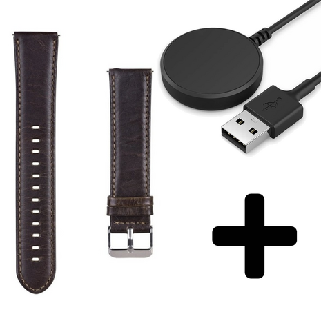 Strap-it Strap-it Bandje geschikt voor Samsung Galaxy Watch 5 (40mm / 44mm / Pro) bandje leren bandje (donkerbruin) - Incl. Oplader geschikt voor Samsung Galaxy Watch 5 40 mm / 44 mm / Pro (oplaadkabel)