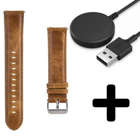 Strap-it Strap-it Bandje geschikt voor Samsung Galaxy Watch 5 (40mm / 44mm / Pro) bandje leren bandje (bruin) - Incl. Oplader geschikt voor Samsung Galaxy Watch 5 40 mm / 44 mm / Pro (oplaadkabel)