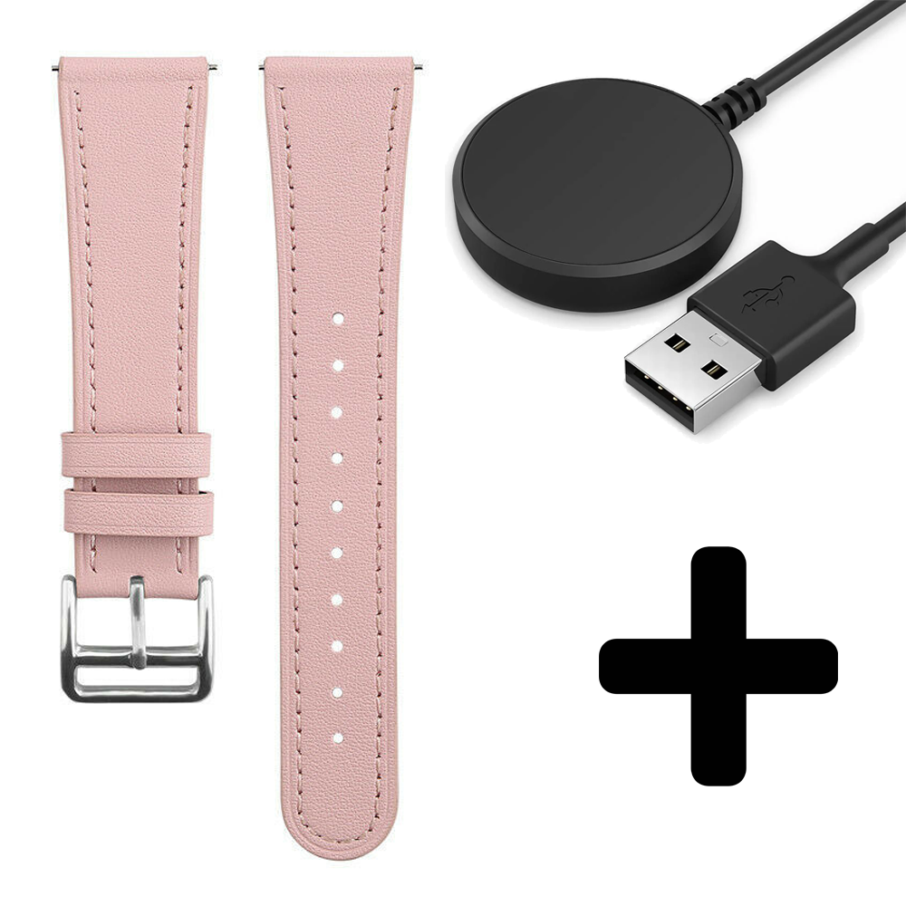 Strap-it Strap-it Bandje geschikt voor Samsung Galaxy Watch 5 (40mm / 44mm / Pro) bandje leren bandje (roze) - Incl. Oplader geschikt voor Samsung Galaxy Watch 5 40 mm / 44 mm / Pro (oplaadkabel)