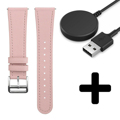 Strap-it Strap-it Bandje geschikt voor Samsung Galaxy Watch 5 (40mm / 44mm / Pro) bandje leren bandje (roze) - Incl. Oplader geschikt voor Samsung Galaxy Watch 5 40 mm / 44 mm / Pro (oplaadkabel)
