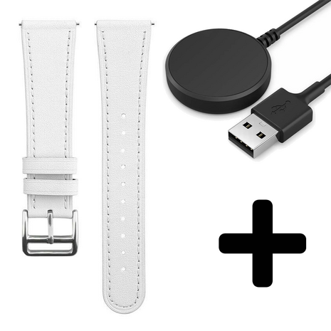 Strap-it Strap-it Bandje geschikt voor Samsung Galaxy Watch 5 (40mm / 44mm / Pro) bandje leren bandje (wit) - Incl. Oplader geschikt voor Samsung Galaxy Watch 5 40 mm / 44 mm / Pro (oplaadkabel)