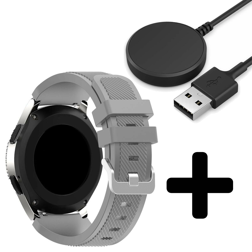 Strap-it Strap-it Bandje geschikt voor Samsung Galaxy Watch 5 (40mm / 44mm / Pro) bandje siliconen bandje (grijs) - Incl. Oplader geschikt voor Samsung Galaxy Watch 5 40 mm / 44 mm / Pro (oplaadkabel)