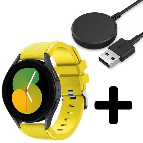 Strap-it Strap-it Bandje geschikt voor Samsung Galaxy Watch 5 (40mm / 44mm / Pro) bandje siliconen bandje (geel) - Incl. Oplader geschikt voor Samsung Galaxy Watch 5 40 mm / 44 mm / Pro (oplaadkabel)