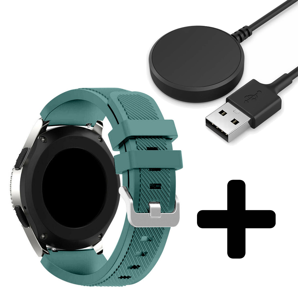Strap-it Strap-it Bandje geschikt voor Samsung Galaxy Watch 5 (40mm / 44mm / Pro) bandje siliconen bandje (dennengroen) - Incl. Oplader geschikt voor Samsung Galaxy Watch 5 40 mm / 44 mm / Pro (oplaadkabel)