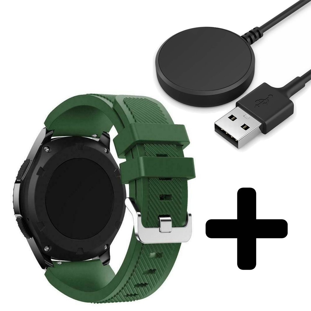 Strap-it Strap-it Bandje geschikt voor Samsung Galaxy Watch 5 (40mm / 44mm / Pro) bandje siliconen bandje (legergroen) - Incl. Oplader geschikt voor Samsung Galaxy Watch 5 40 mm / 44 mm / Pro (oplaadkabel)