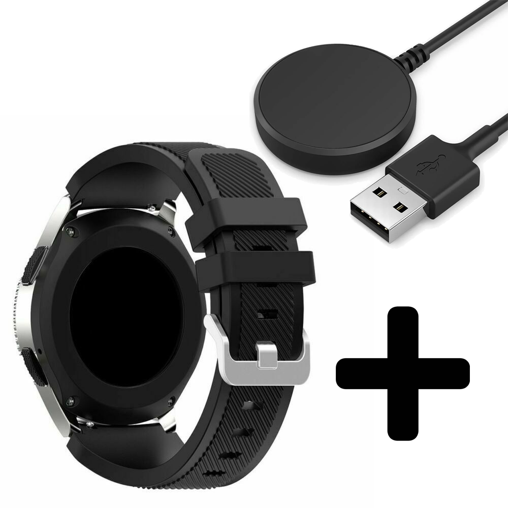 Strap-it Strap-it Bandje geschikt voor Samsung Galaxy Watch 5 (40mm / 44mm / Pro) bandje siliconen bandje (zwart) - Incl. Oplader geschikt voor Samsung Galaxy Watch 5 40 mm / 44 mm / Pro (oplaadkabel)