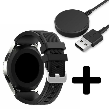 Strap-it Strap-it Bandje geschikt voor Samsung Galaxy Watch 5 (40mm / 44mm / Pro) bandje siliconen bandje (zwart) - Incl. Oplader geschikt voor Samsung Galaxy Watch 5 40 mm / 44 mm / Pro (oplaadkabel)