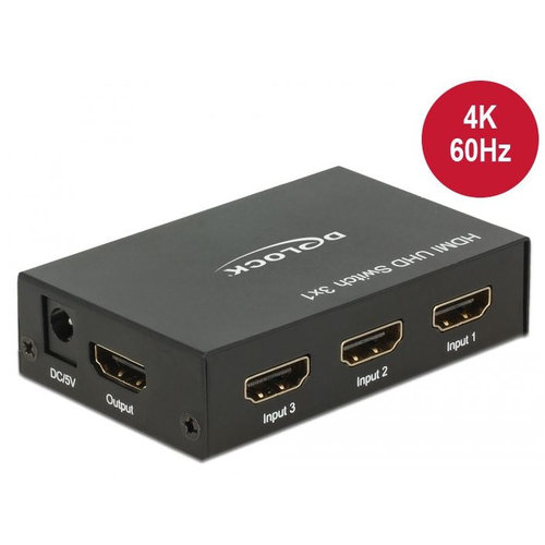 DeLock 3 poorts UHD HDMI Switch met Afstandsbediening