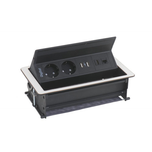 Digitel Flip Up - 4-Voudig, 3x stroom, 1x USB lader (2 ingangen) - Zwart