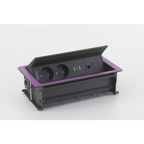 Digitel Flip Up - 4-Voudig, 3x stroom, 1x USB lader (2 ingangen) - Zwart